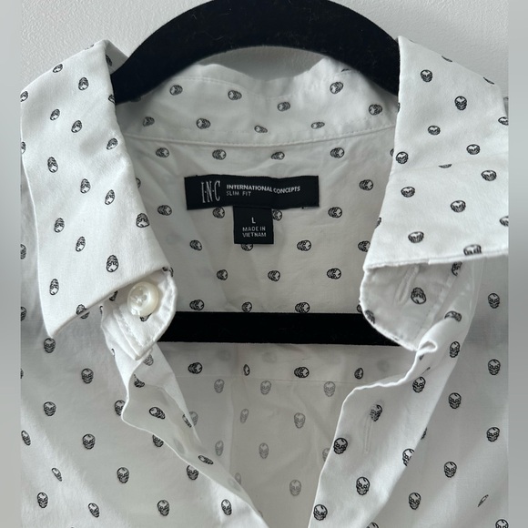 INC International Concepts Slim Fit Mini Skull Button-down Shirt - Picture 2 of 5